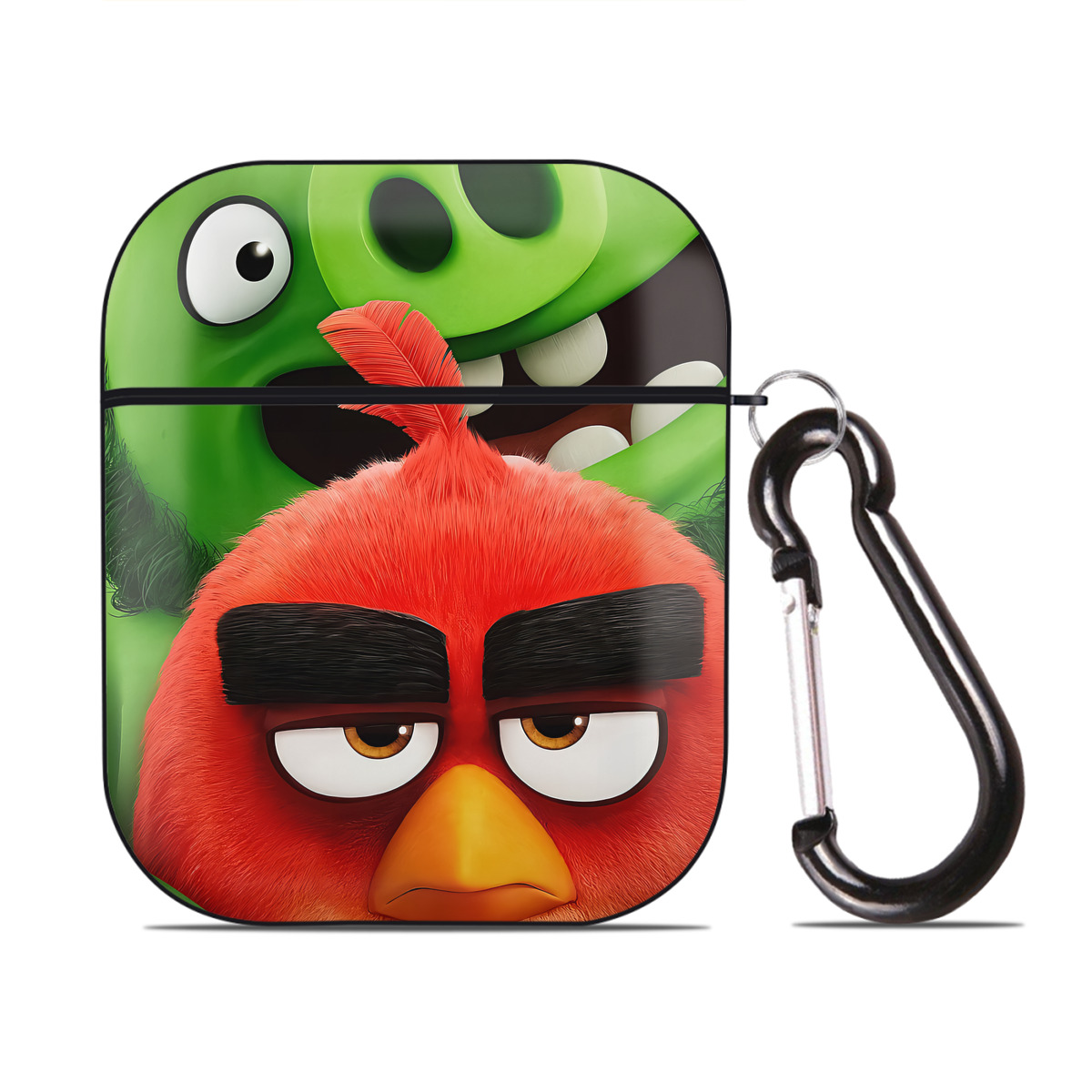 （画像用） Angry Birds アングリーバード AirPods 第2世代保護ケース ハードシェル ブラック 耐衝撃・防指紋・カラビナ付き