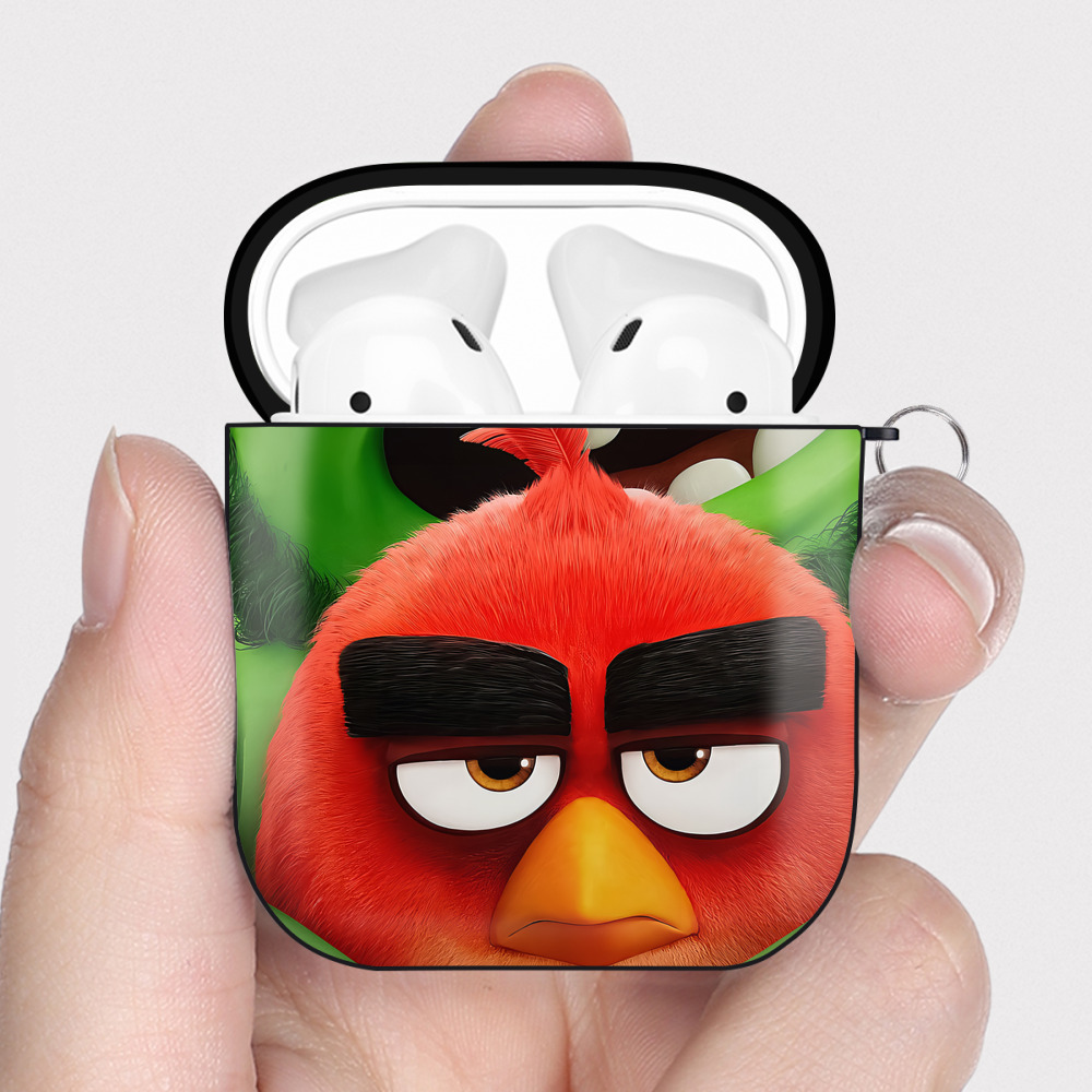 （画像用） Angry Birds アングリーバード AirPods 第2世代保護ケース ハードシェル ブラック 耐衝撃・防指紋・カラビナ付き