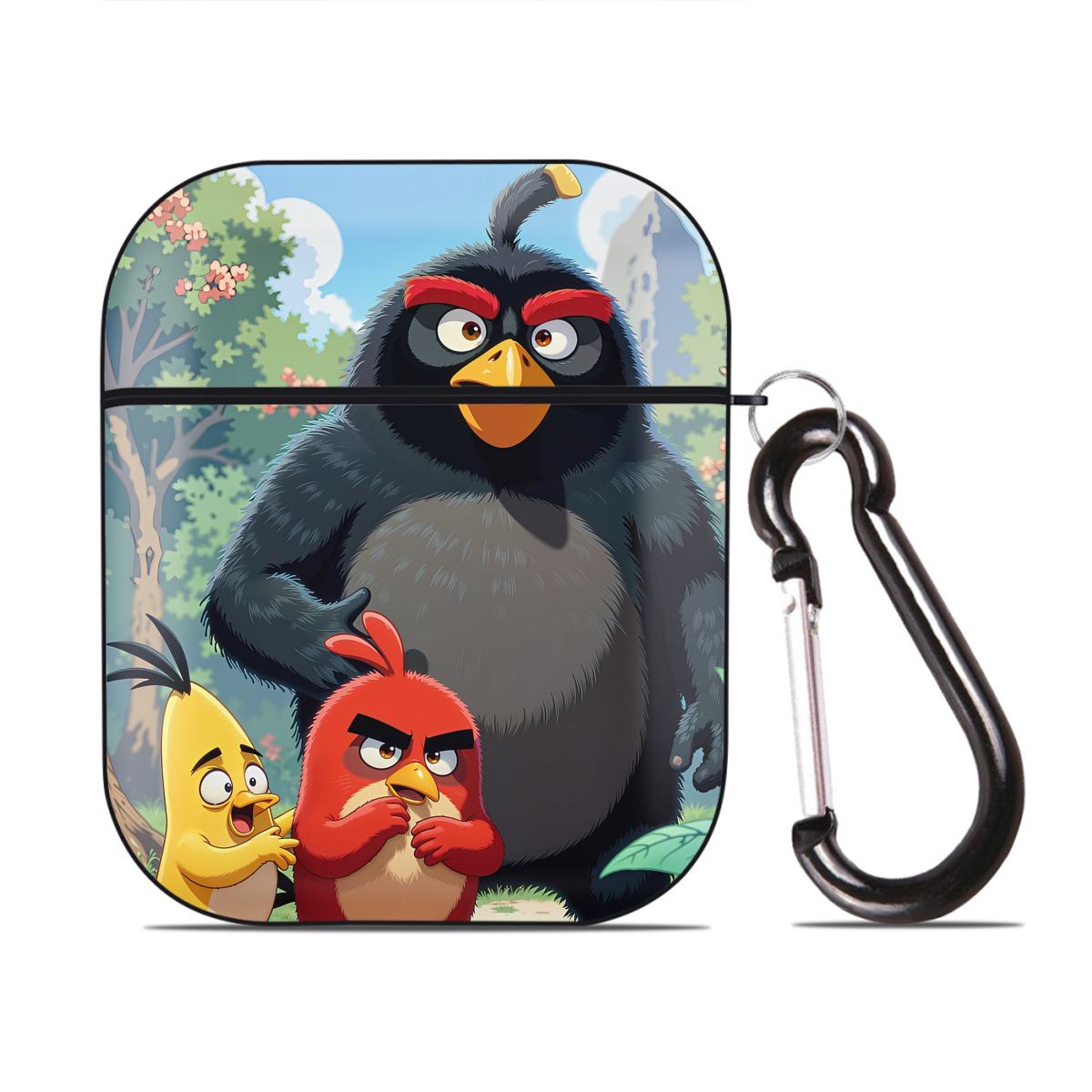 （画像用） Angry Birds アングリーバード AirPods 第2世代保護ケース ハードシェル ブラック 耐衝撃・防指紋・カラビナ付き