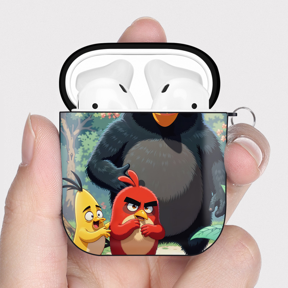 （画像用） Angry Birds アングリーバード AirPods 第2世代保護ケース ハードシェル ブラック 耐衝撃・防指紋・カラビナ付き