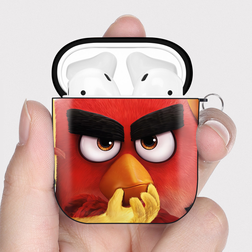 （画像用） Angry Birds アングリーバード AirPods 第2世代保護ケース ハードシェル ブラック 耐衝撃・防指紋・カラビナ付き