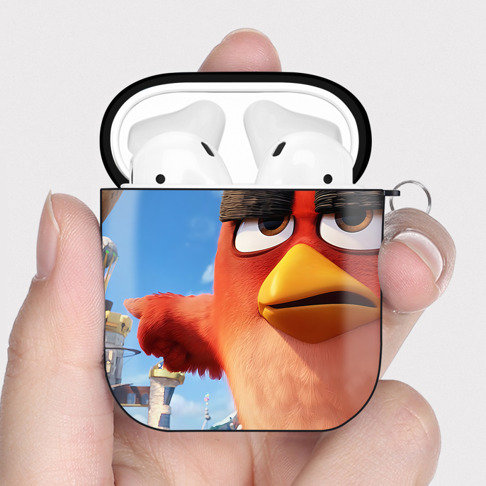 （画像用） Angry Birds アングリーバード AirPods 第2世代保護ケース ハードシェル ブラック 耐衝撃・防指紋・カラビナ付き