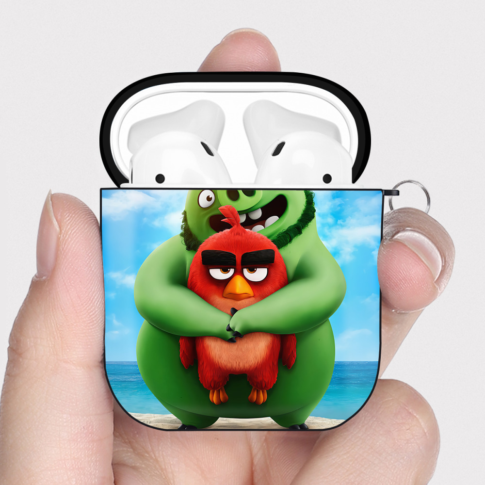 （画像用） Angry Birds アングリーバード AirPods 第2世代保護ケース ハードシェル ブラック 耐衝撃・防指紋・カラビナ付き