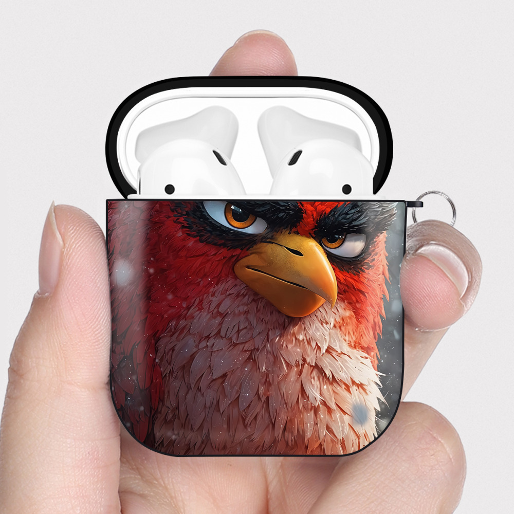 （画像用） Angry Birds アングリーバード AirPods 第2世代保護ケース ハードシェル ブラック 耐衝撃・防指紋・カラビナ付き