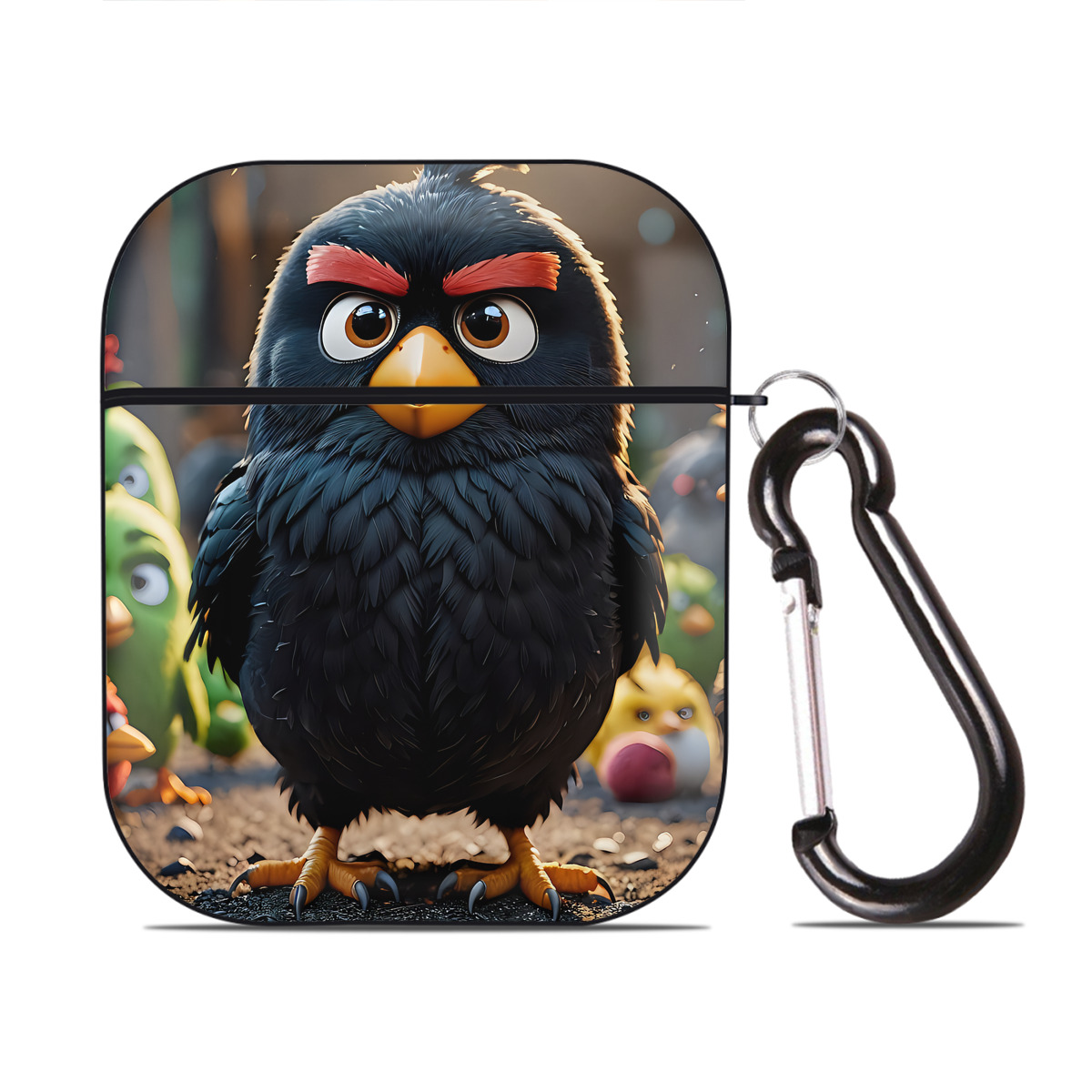 （画像用） Angry Birds アングリーバード AirPods 第2世代保護ケース ハードシェル ブラック 耐衝撃・防指紋・カラビナ付き