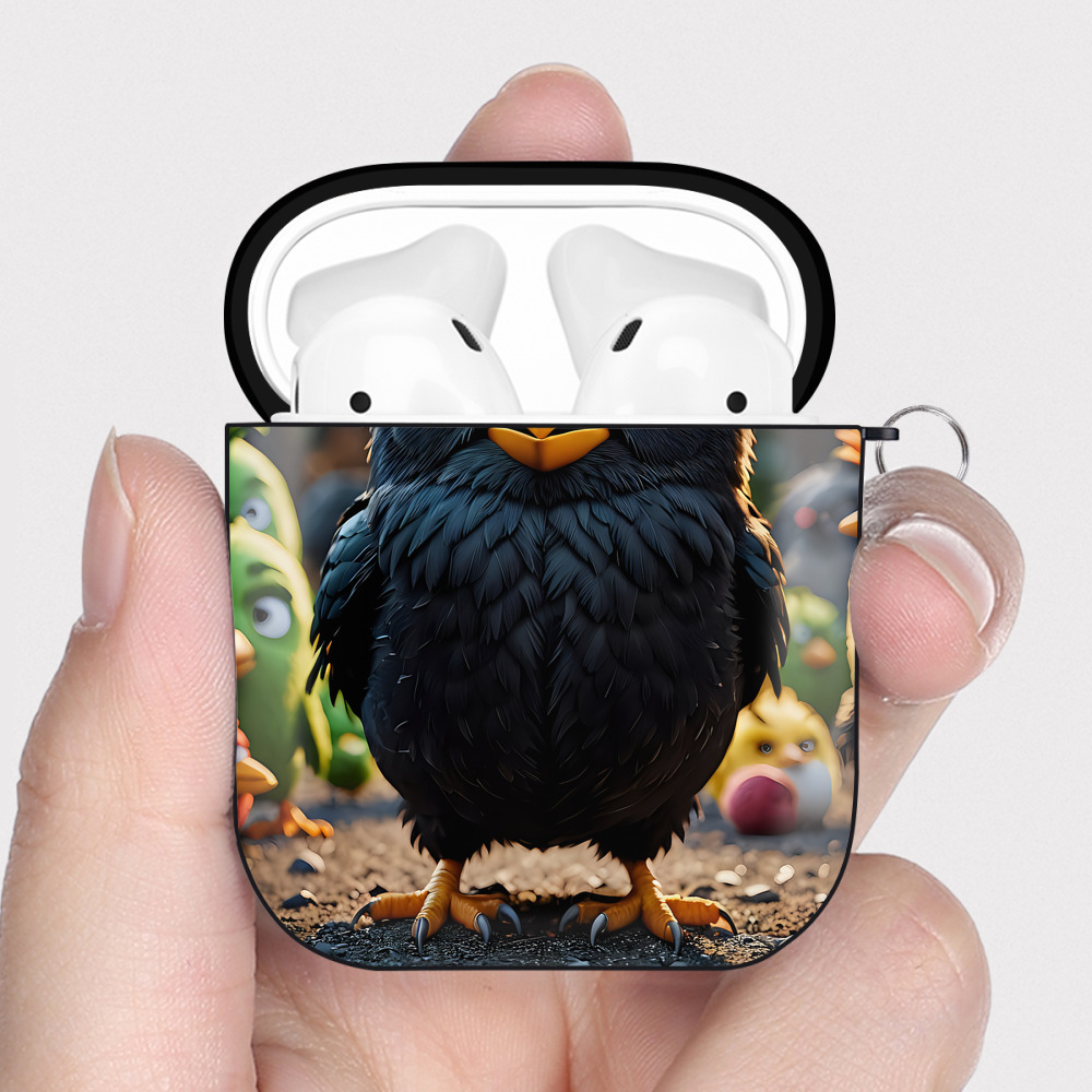 （画像用） Angry Birds アングリーバード AirPods 第2世代保護ケース ハードシェル ブラック 耐衝撃・防指紋・カラビナ付き