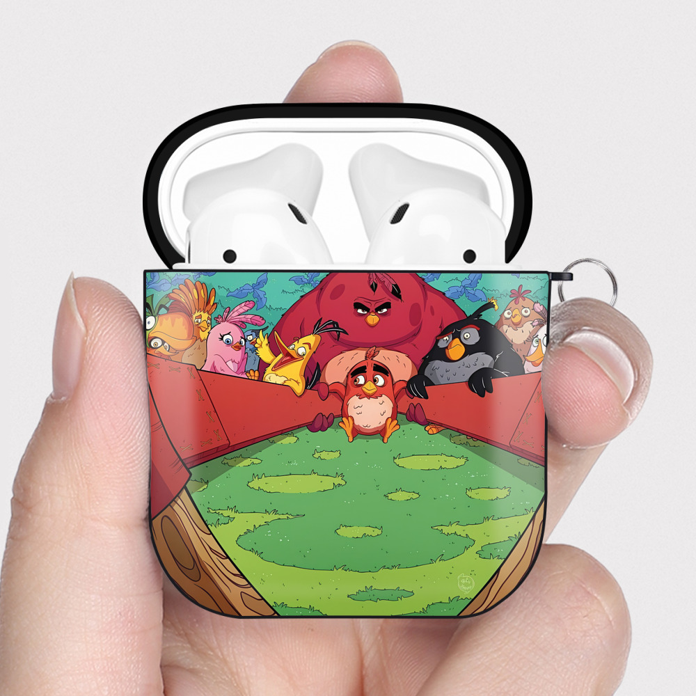 （画像用） Angry Birds アングリーバード AirPods 第2世代保護ケース ハードシェル ブラック 耐衝撃・防指紋・カラビナ付き