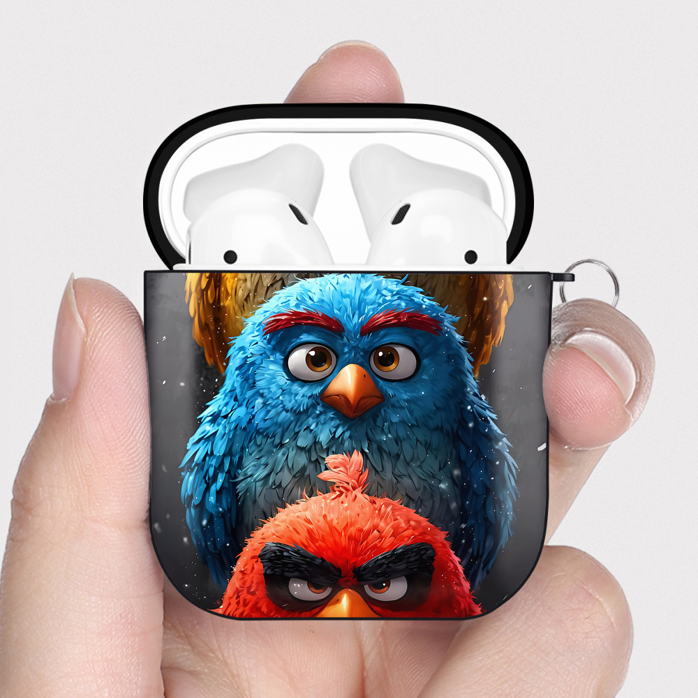 （画像用） Angry Birds アングリーバード AirPods 第2世代保護ケース ハードシェル ブラック 耐衝撃・防指紋・カラビナ付き