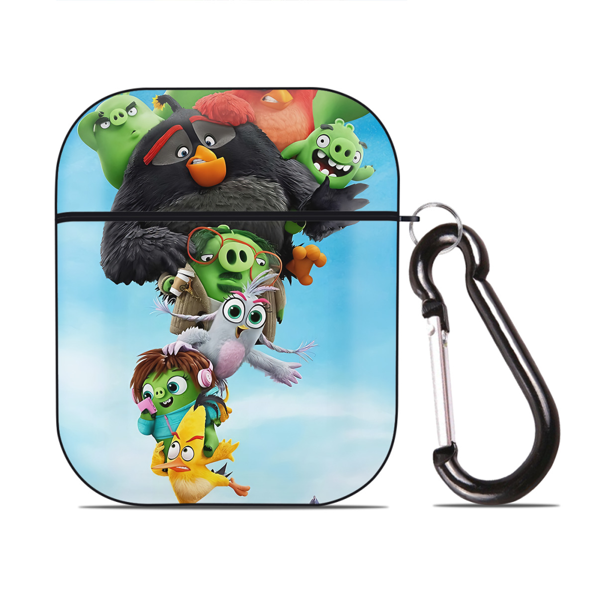 （画像用） Angry Birds アングリーバード AirPods 第2世代保護ケース ハードシェル ブラック 耐衝撃・防指紋・カラビナ付き
