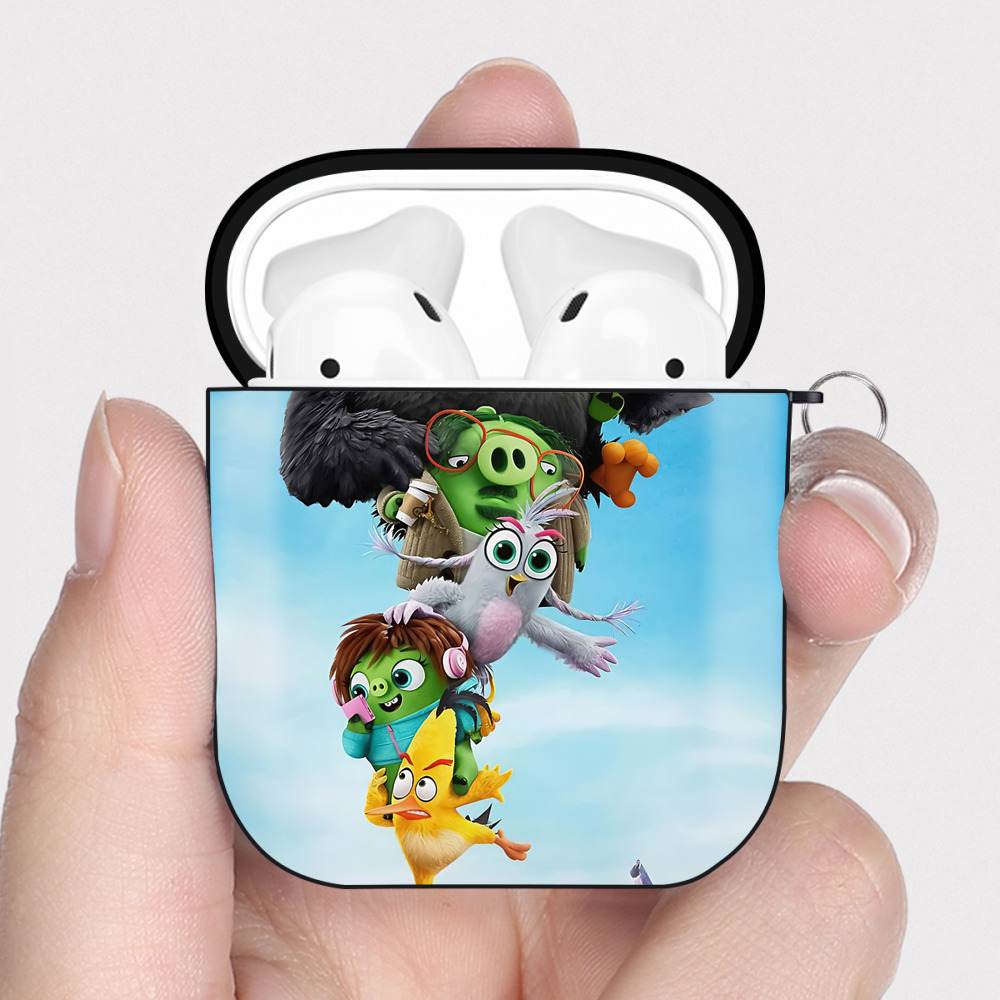 （画像用） Angry Birds アングリーバード AirPods 第2世代保護ケース ハードシェル ブラック 耐衝撃・防指紋・カラビナ付き