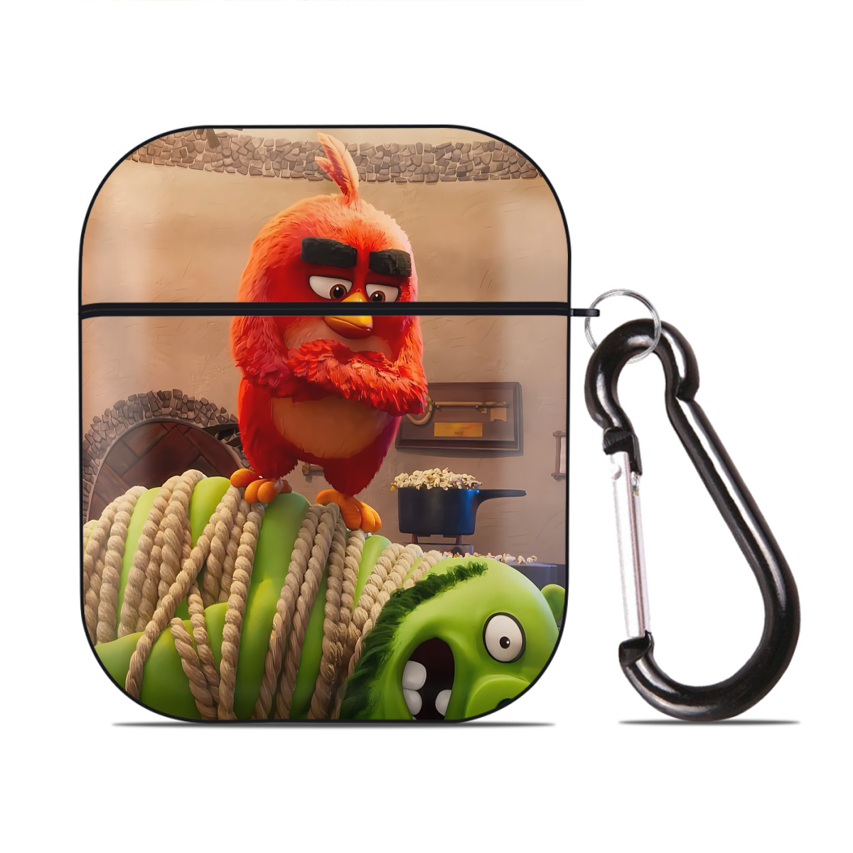 （画像用） Angry Birds アングリーバード AirPods 第2世代保護ケース ハードシェル ブラック 耐衝撃・防指紋・カラビナ付き