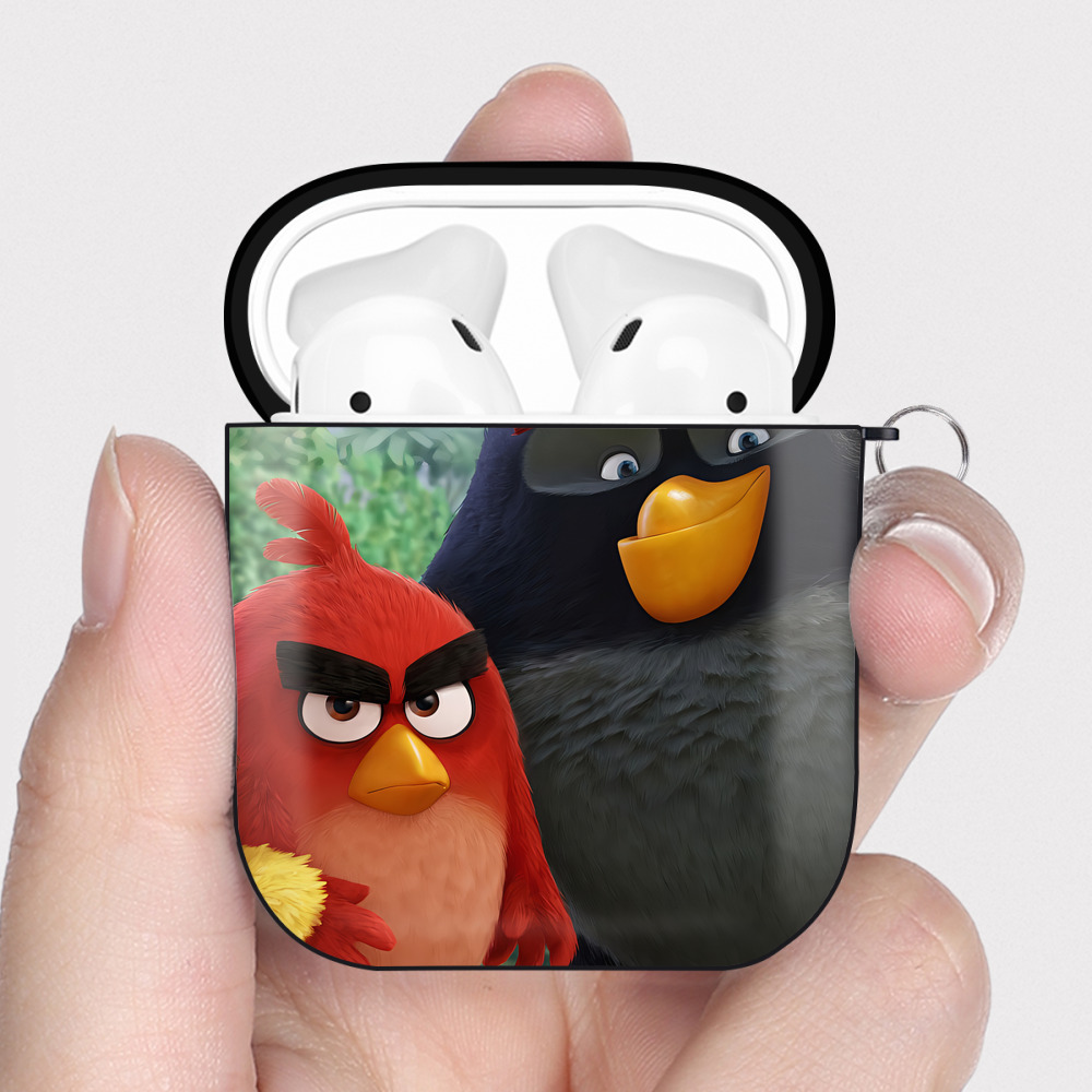 （画像用） Angry Birds アングリーバード AirPods 第2世代保護ケース ハードシェル ブラック 耐衝撃・防指紋・カラビナ付き