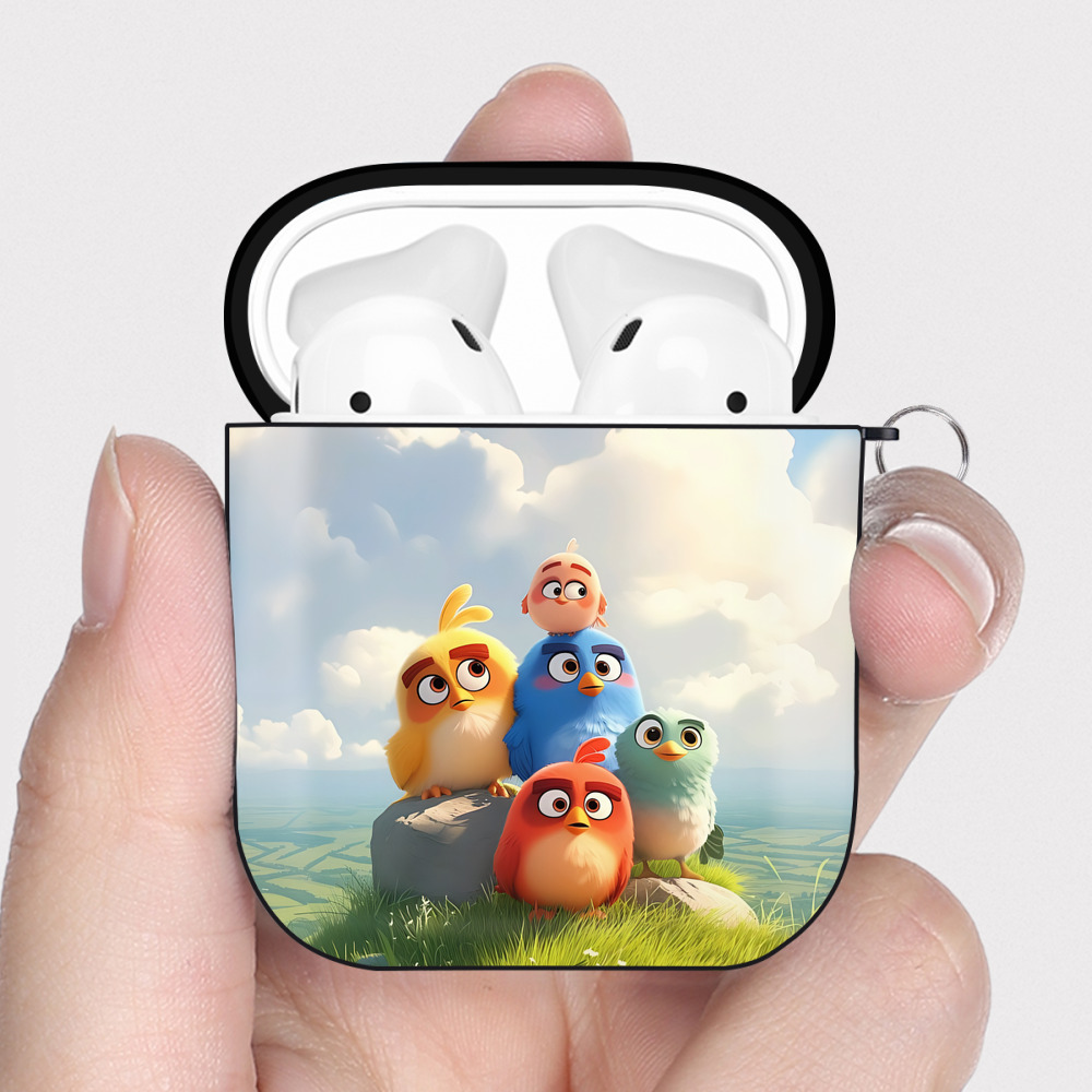 （画像用） Angry Birds アングリーバード AirPods 第2世代保護ケース ハードシェル ブラック 耐衝撃・防指紋・カラビナ付き