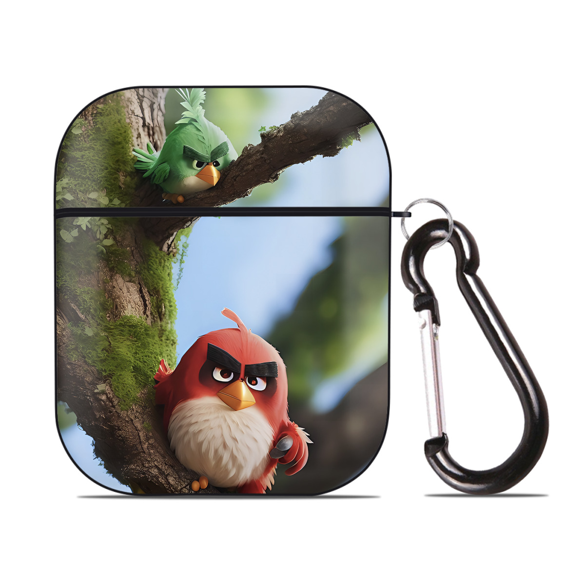 （画像用） Angry Birds アングリーバード AirPods 第2世代保護ケース ハードシェル ブラック 耐衝撃・防指紋・カラビナ付き