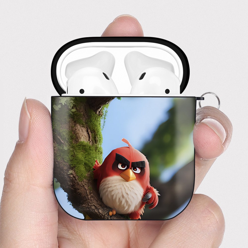 （画像用） Angry Birds アングリーバード AirPods 第2世代保護ケース ハードシェル ブラック 耐衝撃・防指紋・カラビナ付き