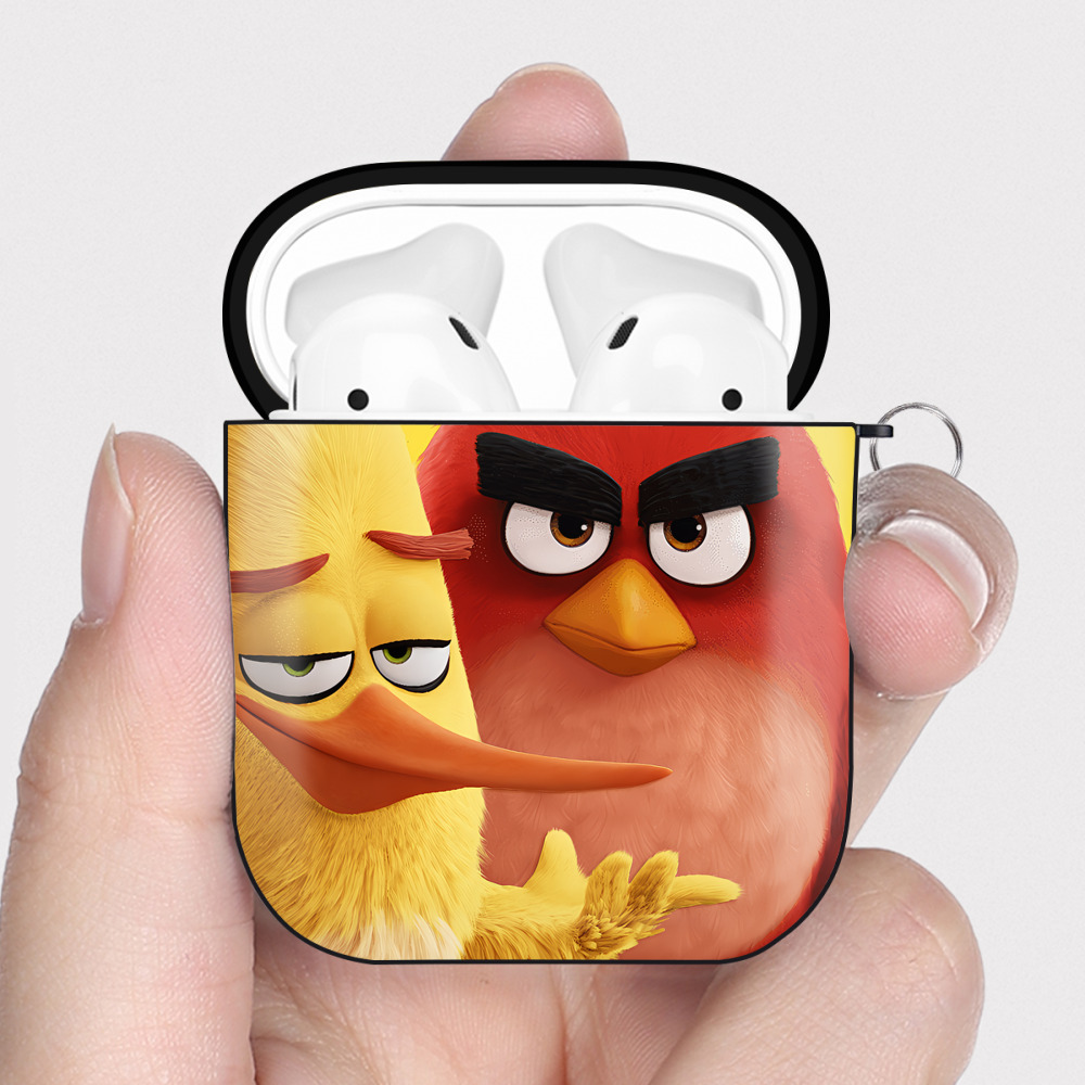 （画像用） Angry Birds アングリーバード AirPods 第2世代保護ケース ハードシェル ブラック 耐衝撃・防指紋・カラビナ付き