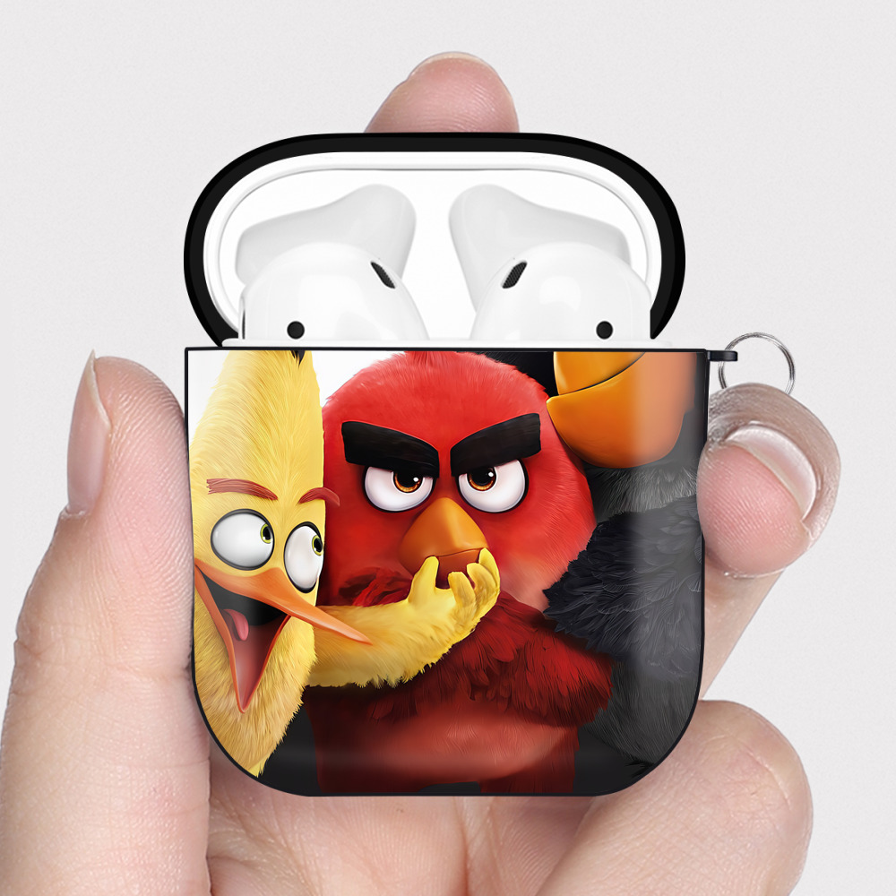 （画像用） Angry Birds アングリーバード AirPods 第2世代保護ケース ハードシェル ブラック 耐衝撃・防指紋・カラビナ付き