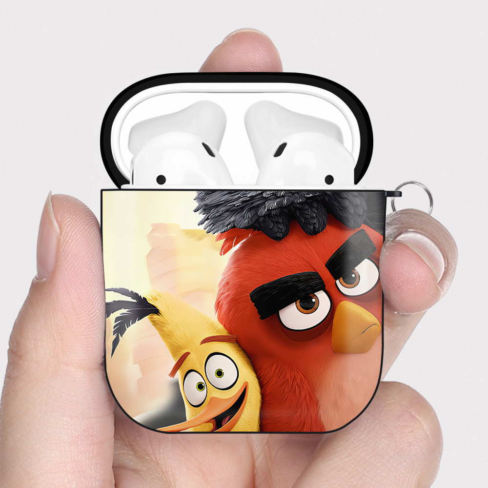 （画像用） Angry Birds アングリーバード AirPods 第2世代保護ケース ハードシェル ブラック 耐衝撃・防指紋・カラビナ付き