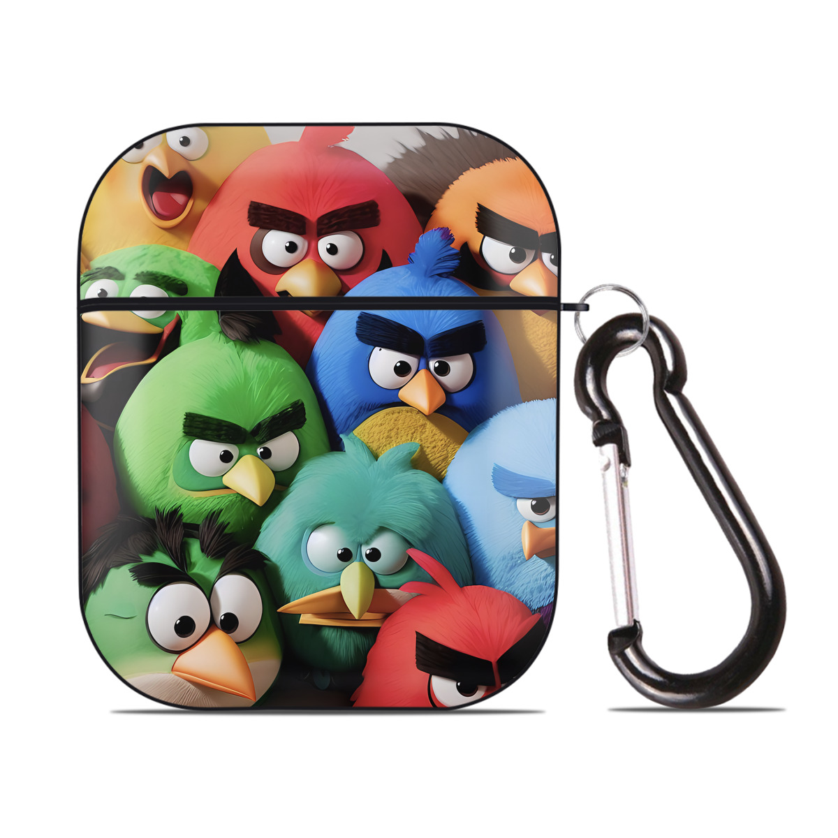 （画像用） Angry Birds アングリーバード AirPods 第2世代保護ケース ハードシェル ブラック 耐衝撃・防指紋・カラビナ付き