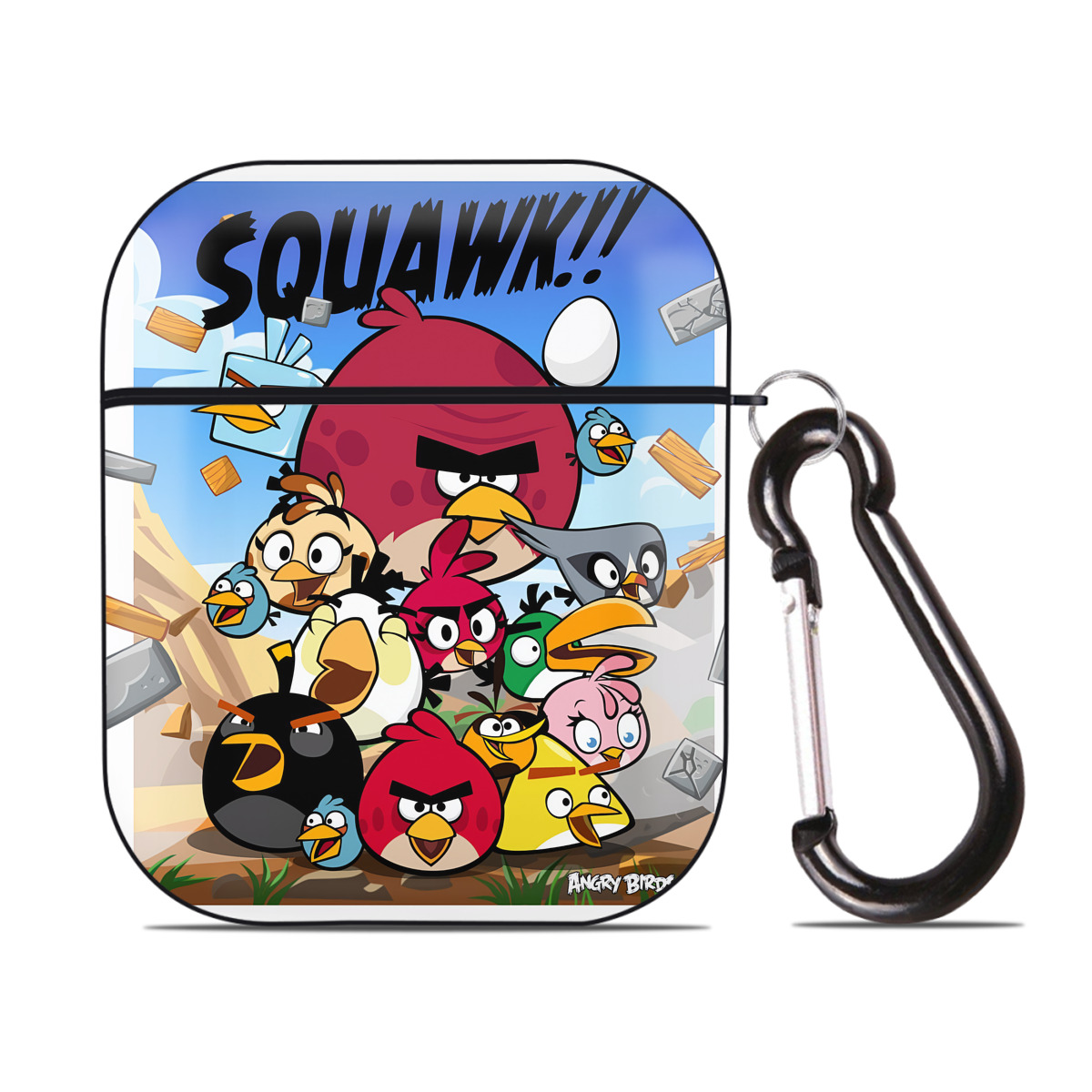 （画像用） Angry Birds アングリーバード AirPods 第2世代保護ケース ハードシェル ブラック 耐衝撃・防指紋・カラビナ付き