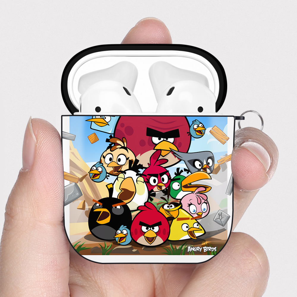 （画像用） Angry Birds アングリーバード AirPods 第2世代保護ケース ハードシェル ブラック 耐衝撃・防指紋・カラビナ付き