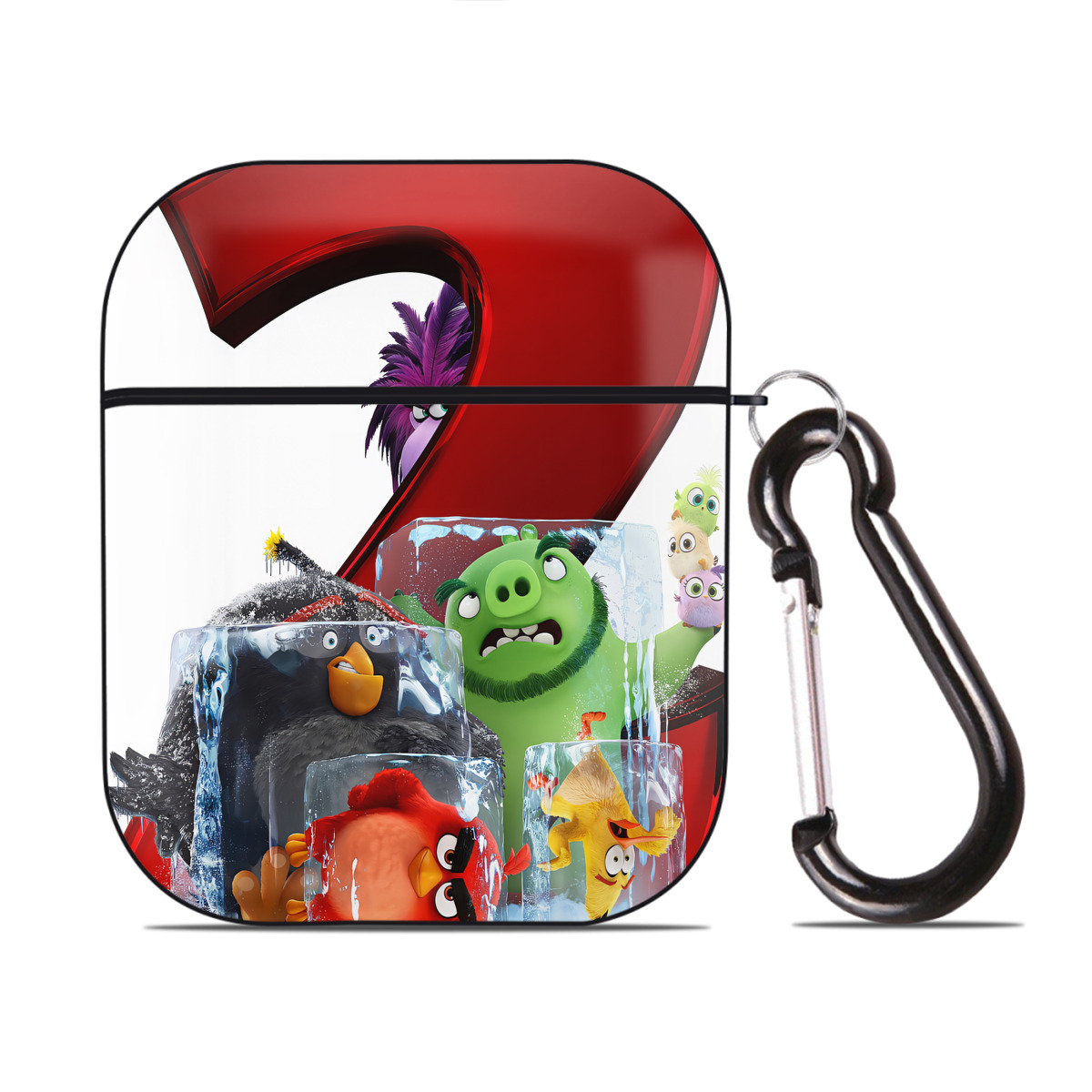 （画像用） Angry Birds アングリーバード AirPods 第2世代保護ケース ハードシェル ブラック 耐衝撃・防指紋・カラビナ付き
