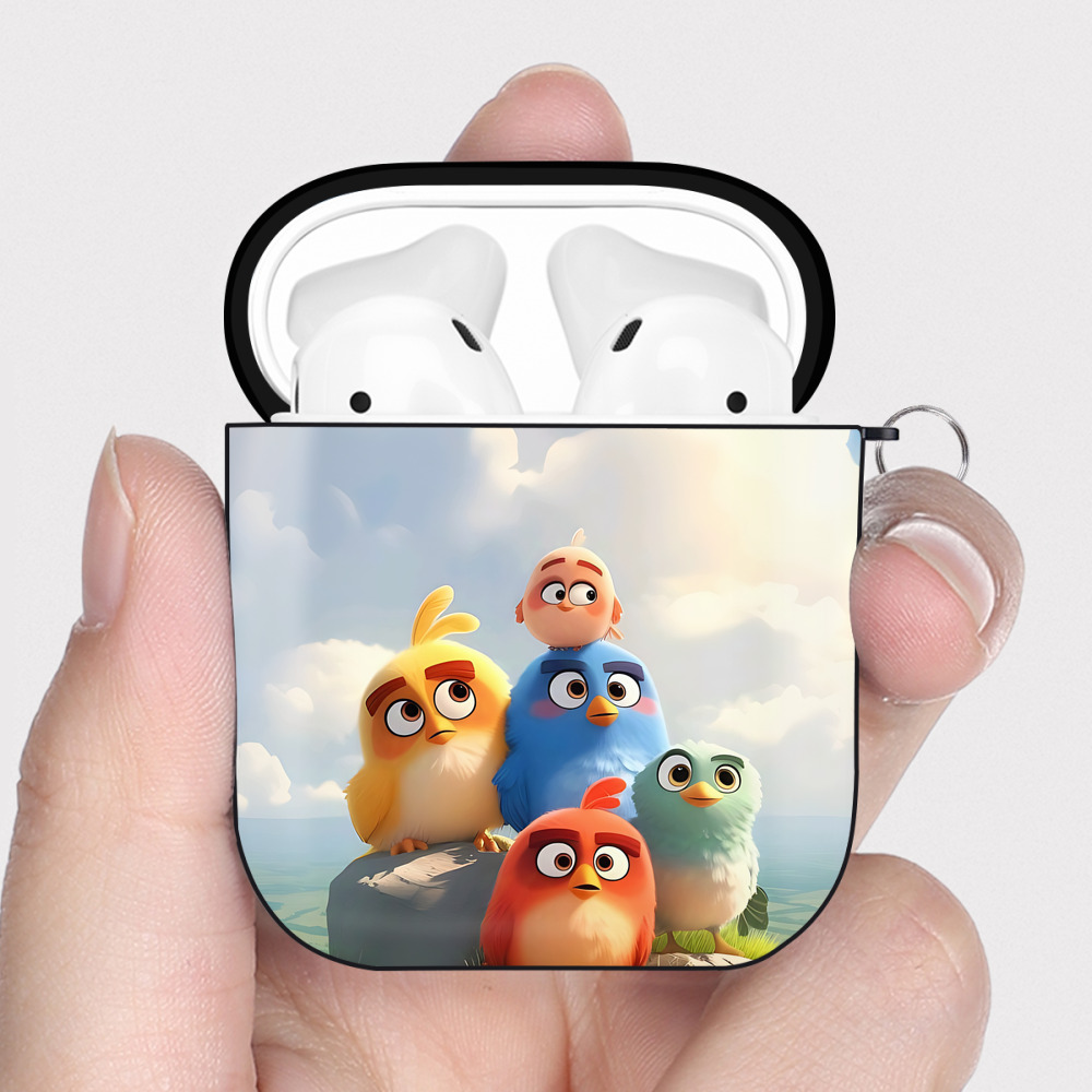 （画像用） Angry Birds アングリーバード AirPods 第2世代保護ケース ハードシェル ブラック 耐衝撃・防指紋・カラビナ付き