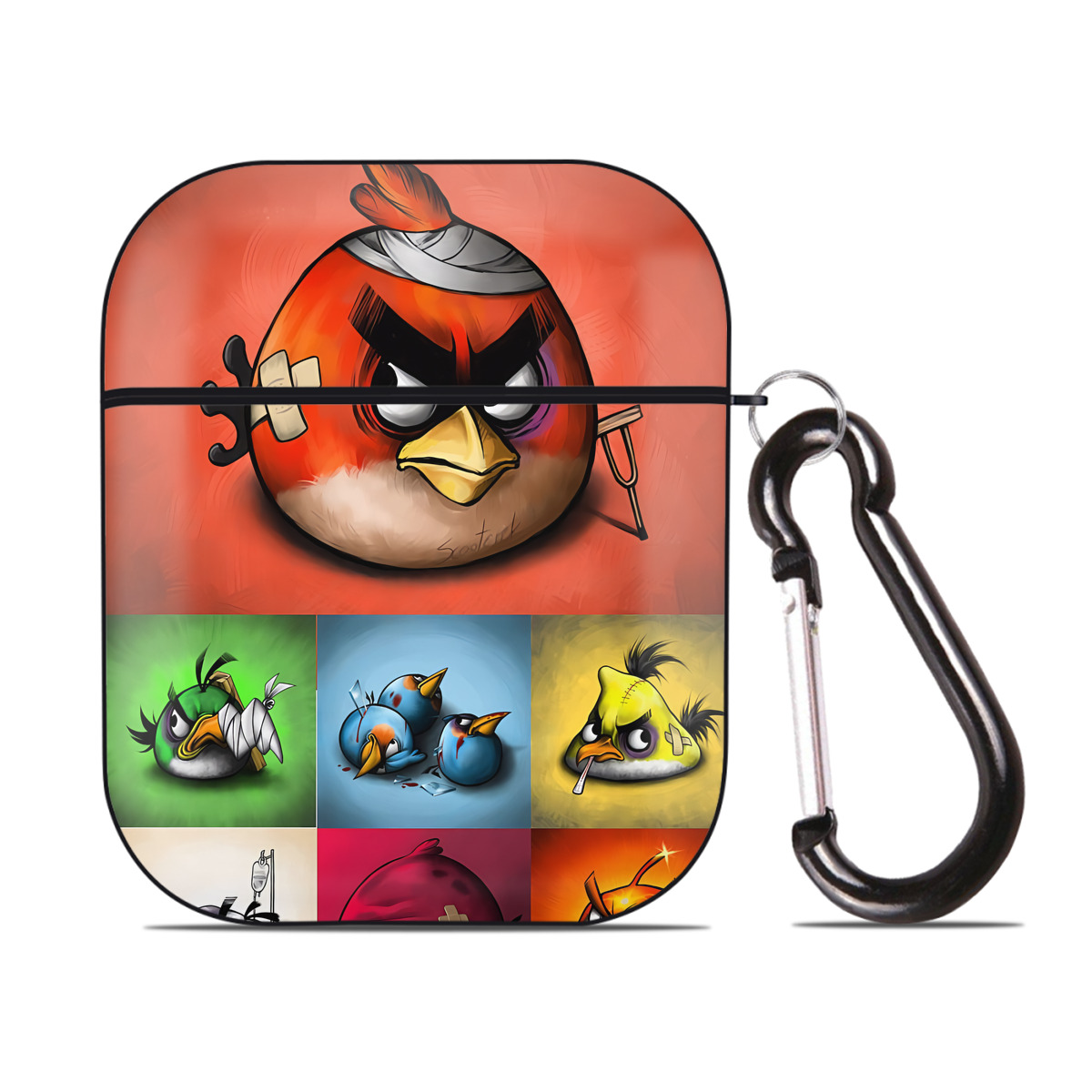 （画像用） Angry Birds アングリーバード AirPods 第2世代保護ケース ハードシェル ブラック 耐衝撃・防指紋・カラビナ付き