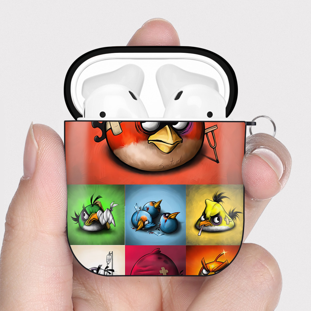（画像用） Angry Birds アングリーバード AirPods 第2世代保護ケース ハードシェル ブラック 耐衝撃・防指紋・カラビナ付き
