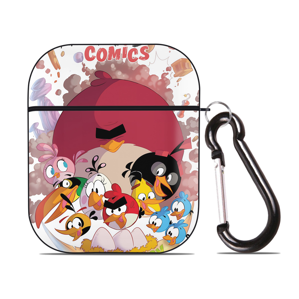 （画像用） Angry Birds アングリーバード AirPods 第2世代保護ケース ハードシェル ブラック 耐衝撃・防指紋・カラビナ付き