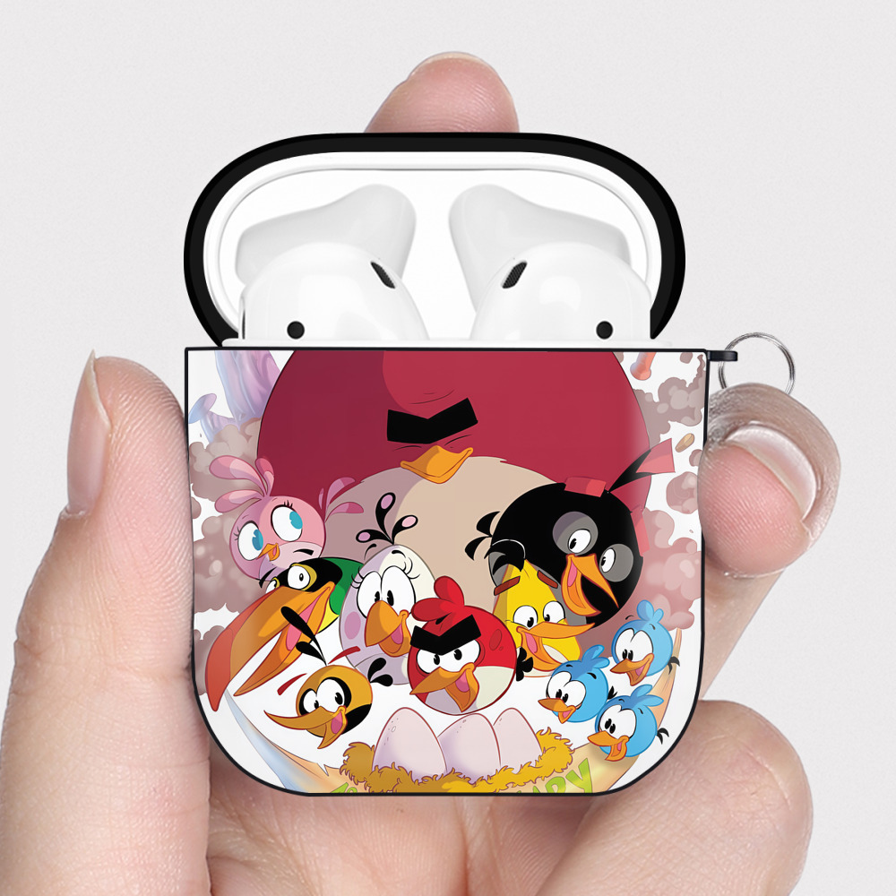 （画像用） Angry Birds アングリーバード AirPods 第2世代保護ケース ハードシェル ブラック 耐衝撃・防指紋・カラビナ付き