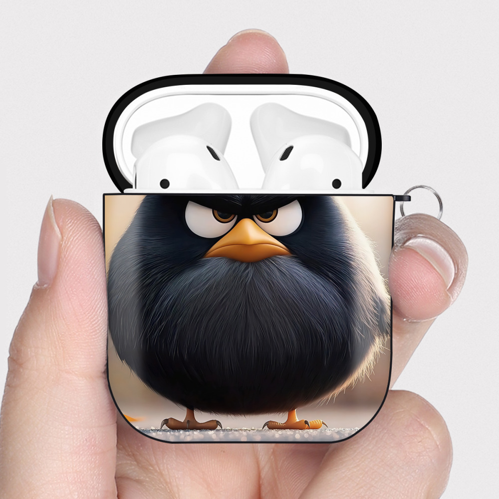 （画像用） Angry Birds アングリーバード AirPods 第2世代保護ケース ハードシェル ブラック 耐衝撃・防指紋・カラビナ付き