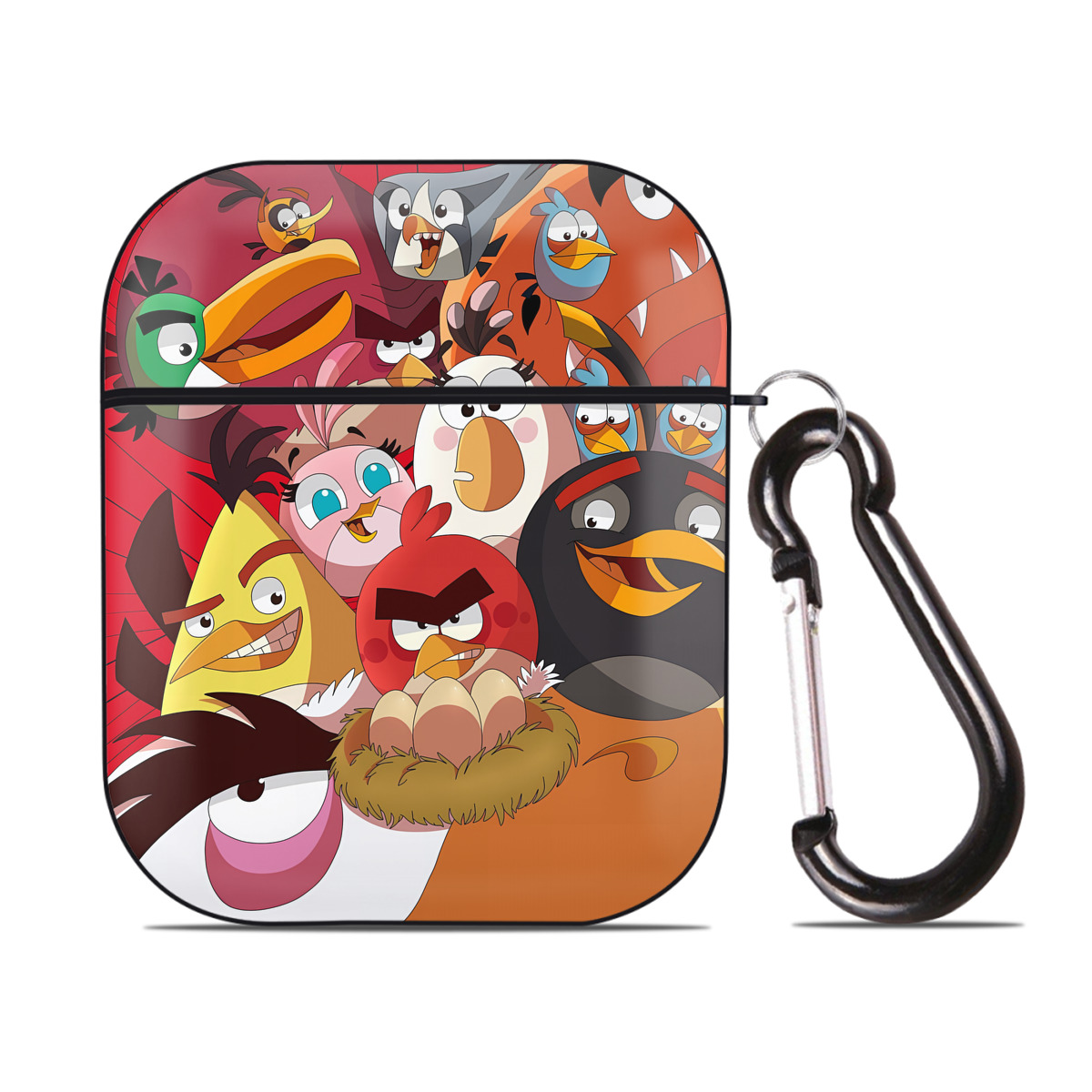 （画像用） Angry Birds アングリーバード AirPods 第2世代保護ケース ハードシェル ブラック 耐衝撃・防指紋・カラビナ付き