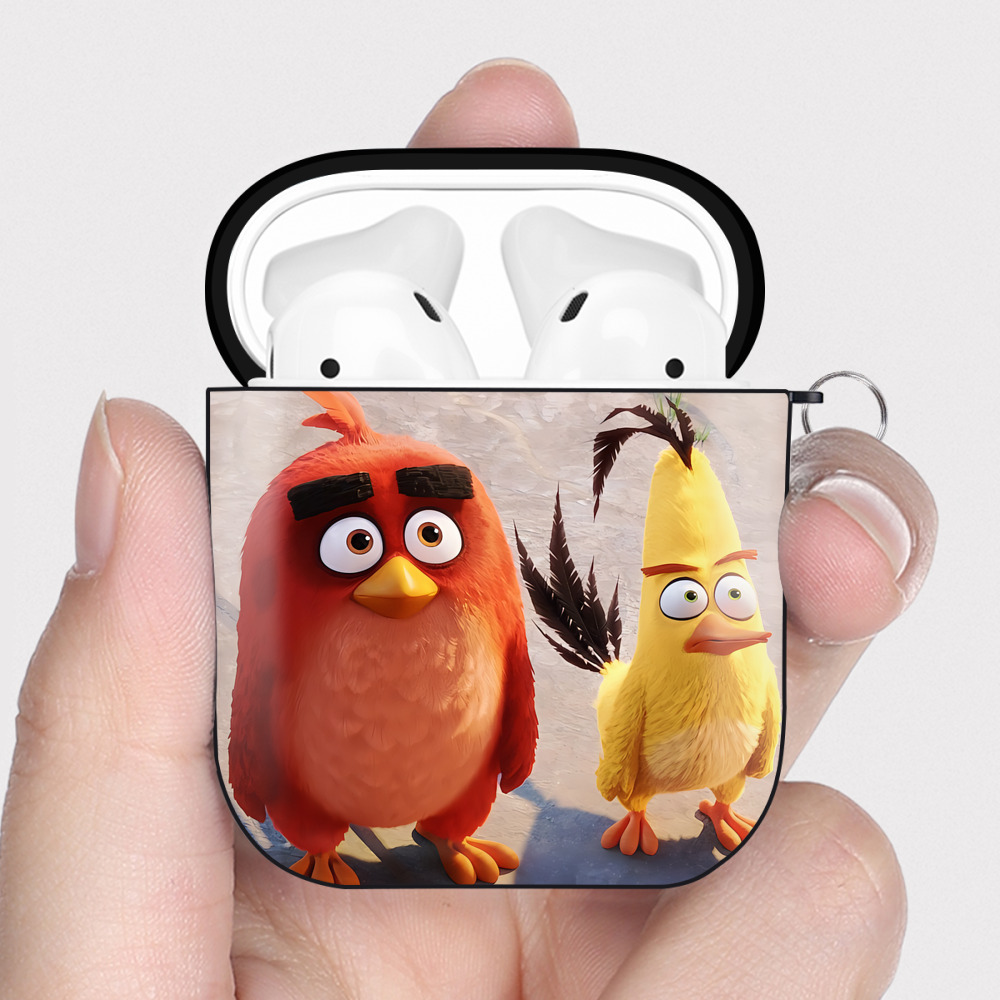 （画像用） Angry Birds アングリーバード AirPods 第2世代保護ケース ハードシェル ブラック 耐衝撃・防指紋・カラビナ付き