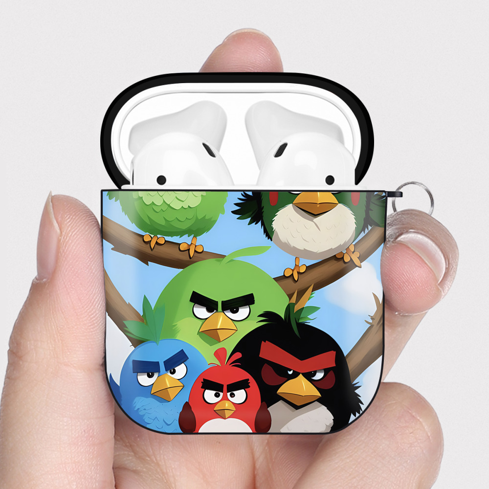 （画像用） Angry Birds アングリーバード AirPods 第2世代保護ケース ハードシェル ブラック 耐衝撃・防指紋・カラビナ付き