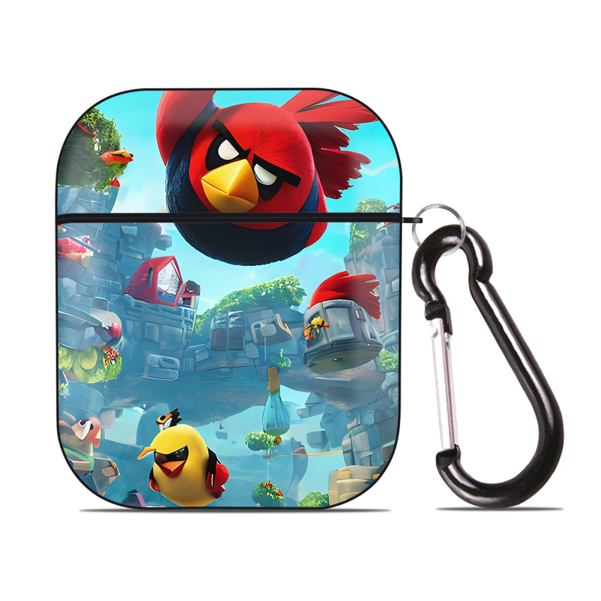 （画像用） Angry Birds アングリーバード AirPods 第2世代保護ケース ハードシェル ブラック 耐衝撃・防指紋・カラビナ付き
