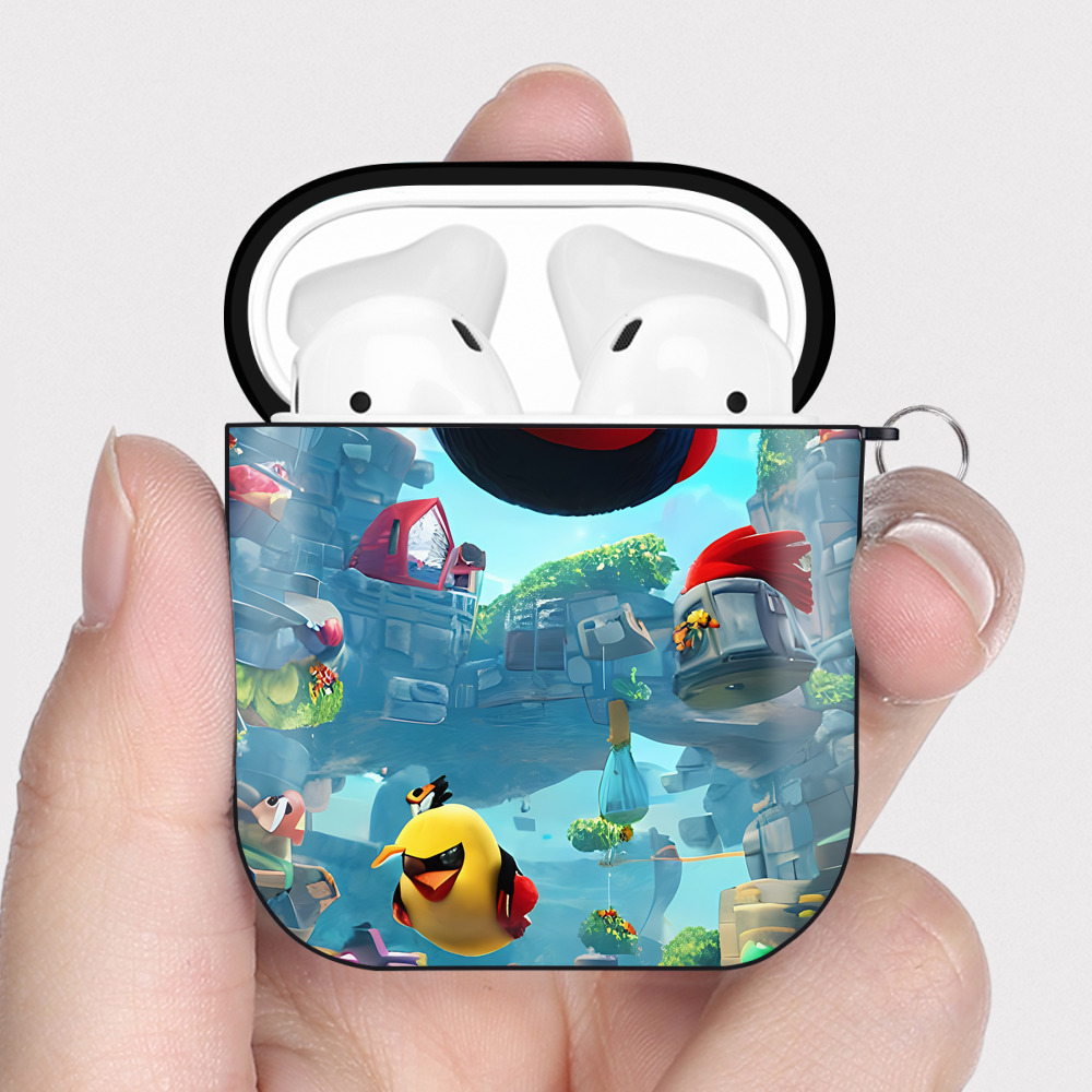 （画像用） Angry Birds アングリーバード AirPods 第2世代保護ケース ハードシェル ブラック 耐衝撃・防指紋・カラビナ付き