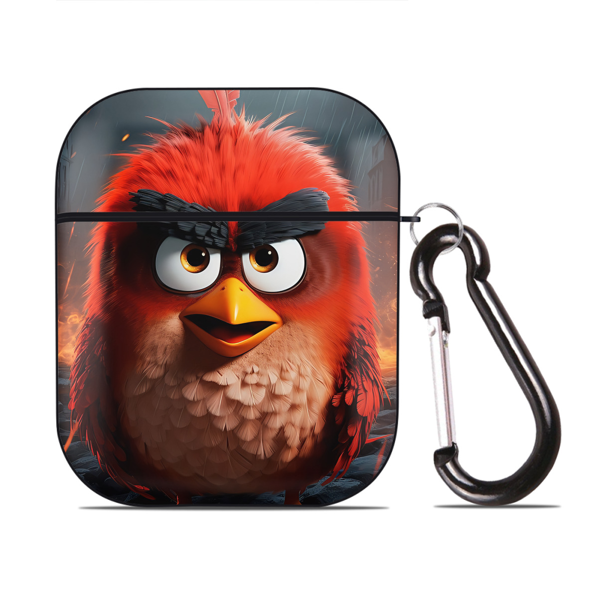 （画像用） Angry Birds アングリーバード AirPods 第2世代保護ケース ハードシェル ブラック 耐衝撃・防指紋・カラビナ付き