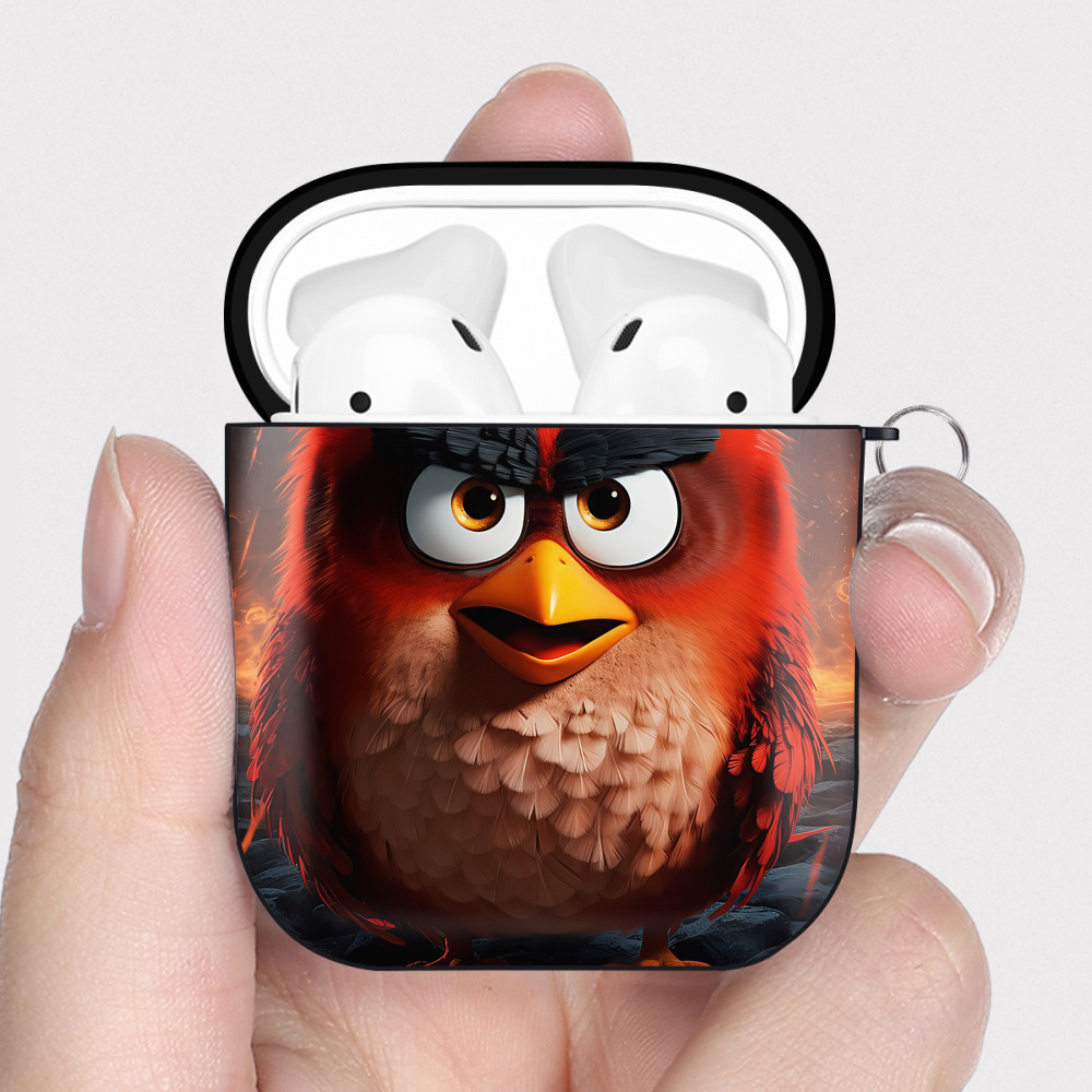 （画像用） Angry Birds アングリーバード AirPods 第2世代保護ケース ハードシェル ブラック 耐衝撃・防指紋・カラビナ付き