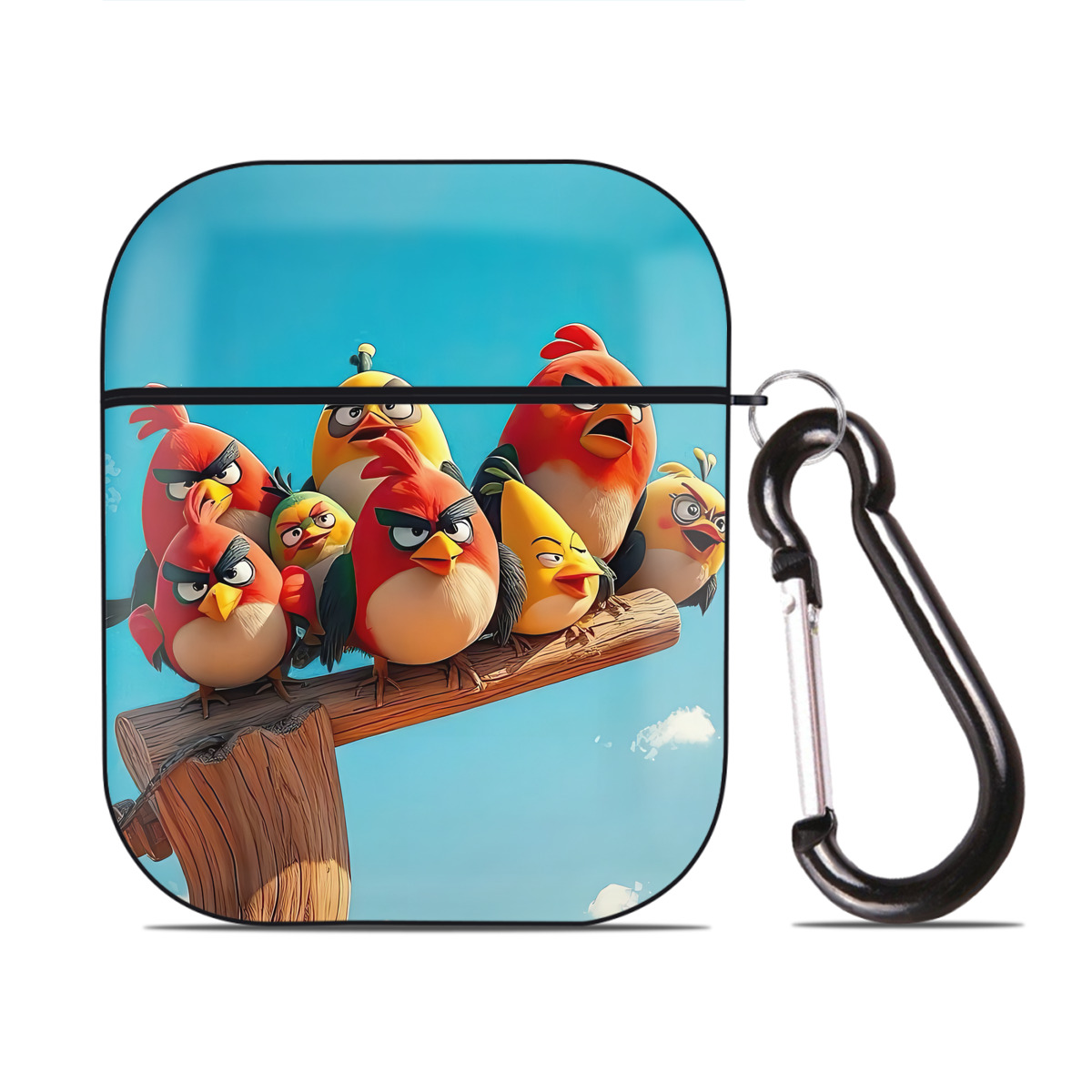（画像用） Angry Birds アングリーバード AirPods 第2世代保護ケース ハードシェル ブラック 耐衝撃・防指紋・カラビナ付き