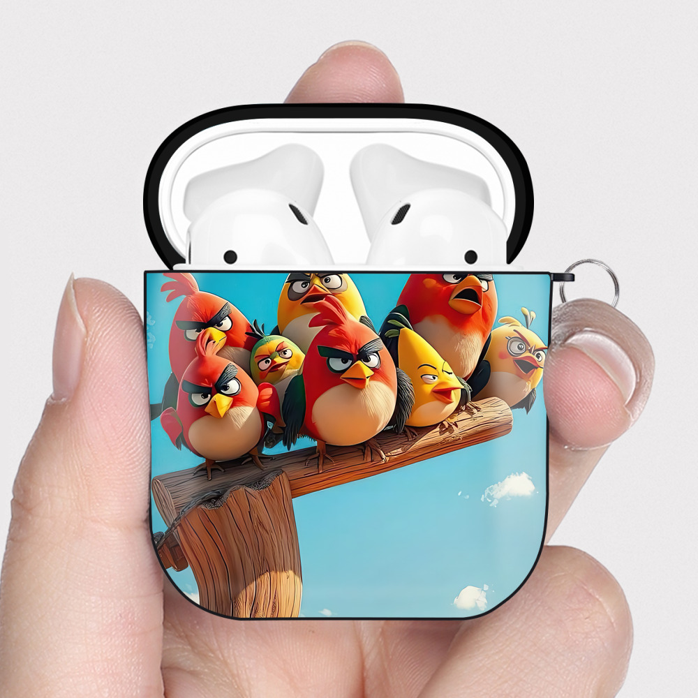 （画像用） Angry Birds アングリーバード AirPods 第2世代保護ケース ハードシェル ブラック 耐衝撃・防指紋・カラビナ付き