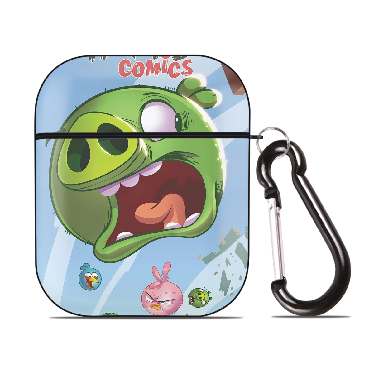 （画像用） Angry Birds アングリーバード AirPods 第2世代保護ケース ハードシェル ブラック 耐衝撃・防指紋・カラビナ付き