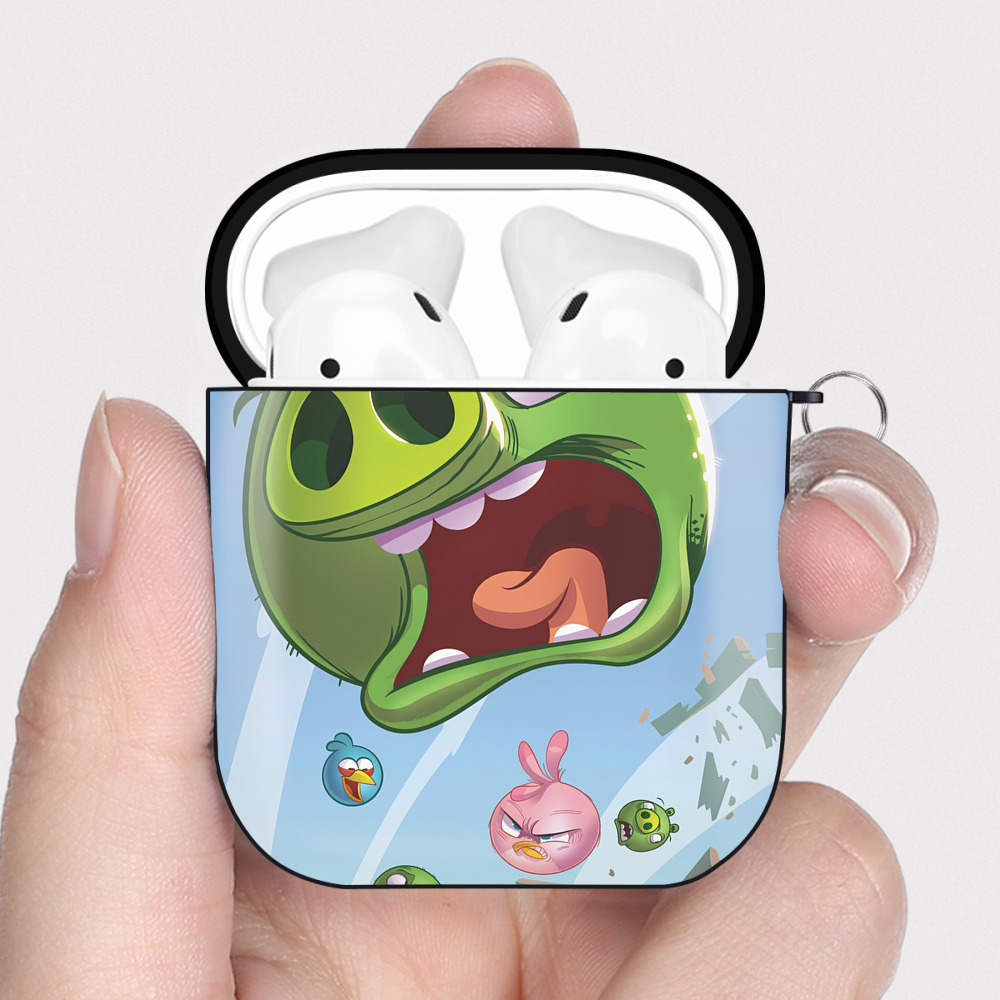 （画像用） Angry Birds アングリーバード AirPods 第2世代保護ケース ハードシェル ブラック 耐衝撃・防指紋・カラビナ付き