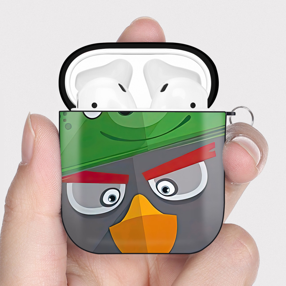 （画像用） Angry Birds アングリーバード AirPods 第2世代保護ケース ハードシェル ブラック 耐衝撃・防指紋・カラビナ付き