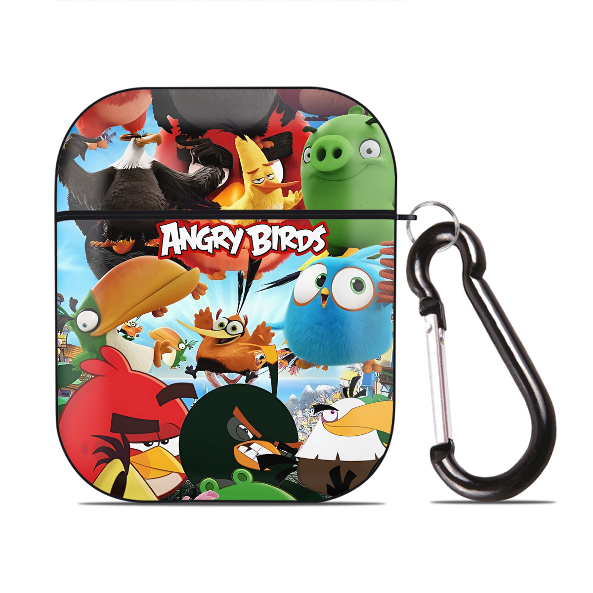 （画像用） Angry Birds アングリーバード AirPods 第2世代保護ケース ハードシェル ブラック 耐衝撃・防指紋・カラビナ付き