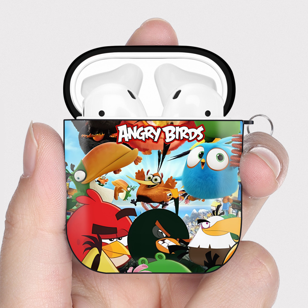 （画像用） Angry Birds アングリーバード AirPods 第2世代保護ケース ハードシェル ブラック 耐衝撃・防指紋・カラビナ付き