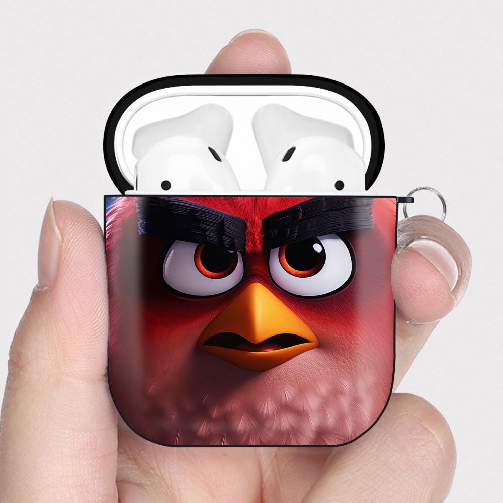 （画像用） Angry Birds アングリーバード AirPods 第2世代保護ケース ハードシェル ブラック 耐衝撃・防指紋・カラビナ付き