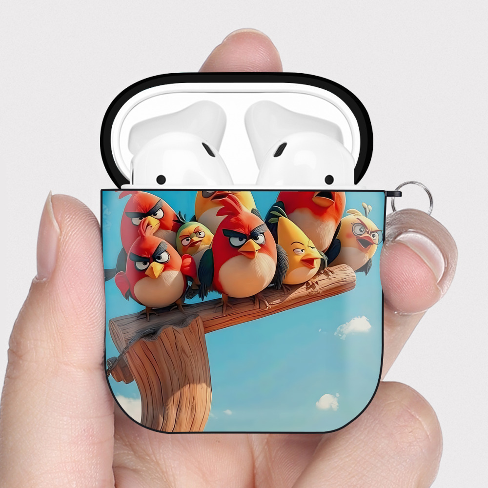 （画像用） Angry Birds アングリーバード AirPods 第2世代保護ケース ハードシェル ブラック 耐衝撃・防指紋・カラビナ付き