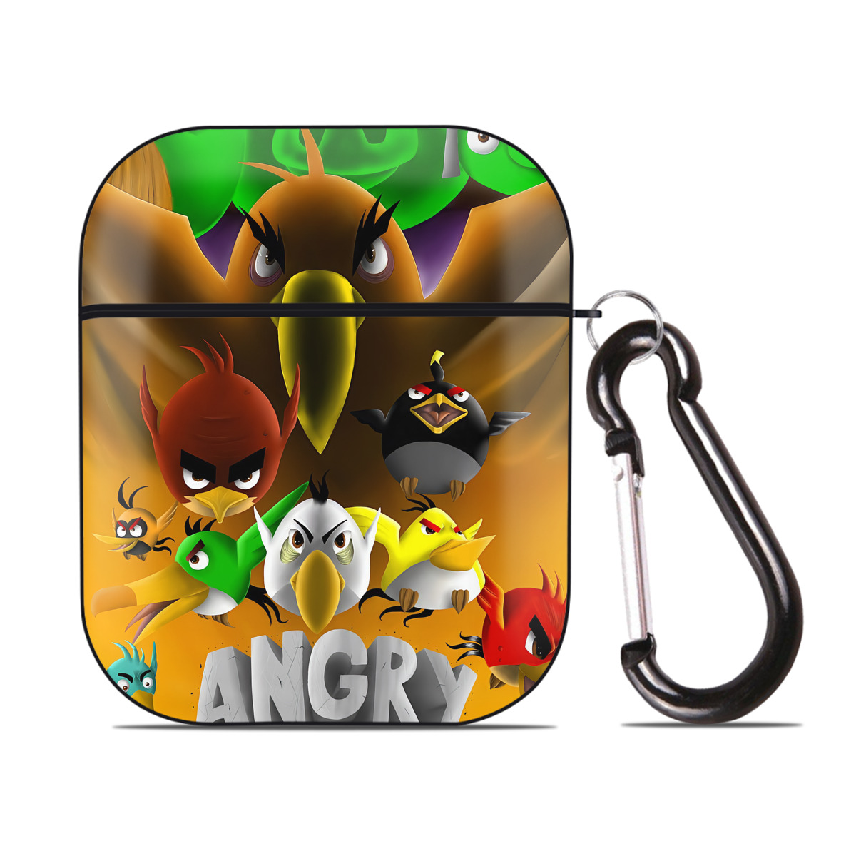 （画像用） Angry Birds アングリーバード AirPods 第2世代保護ケース ハードシェル ブラック 耐衝撃・防指紋・カラビナ付き