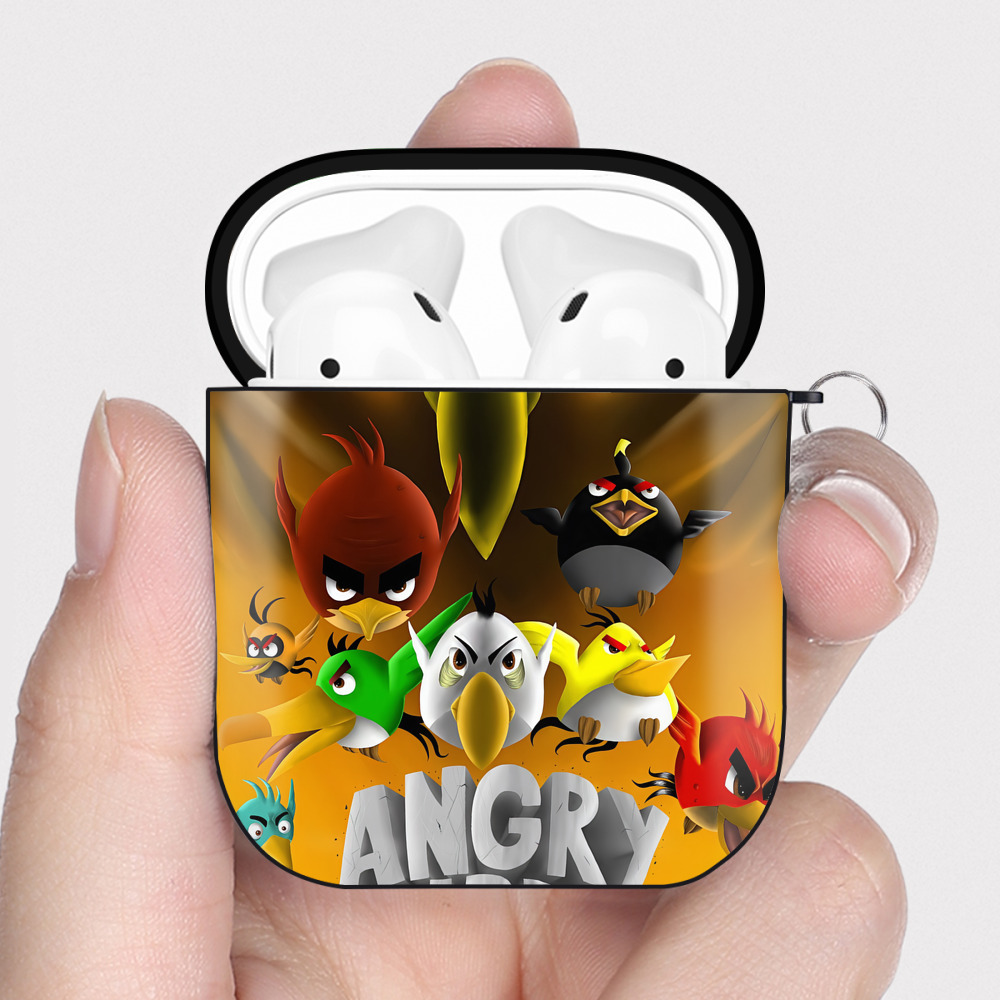 （画像用） Angry Birds アングリーバード AirPods 第2世代保護ケース ハードシェル ブラック 耐衝撃・防指紋・カラビナ付き